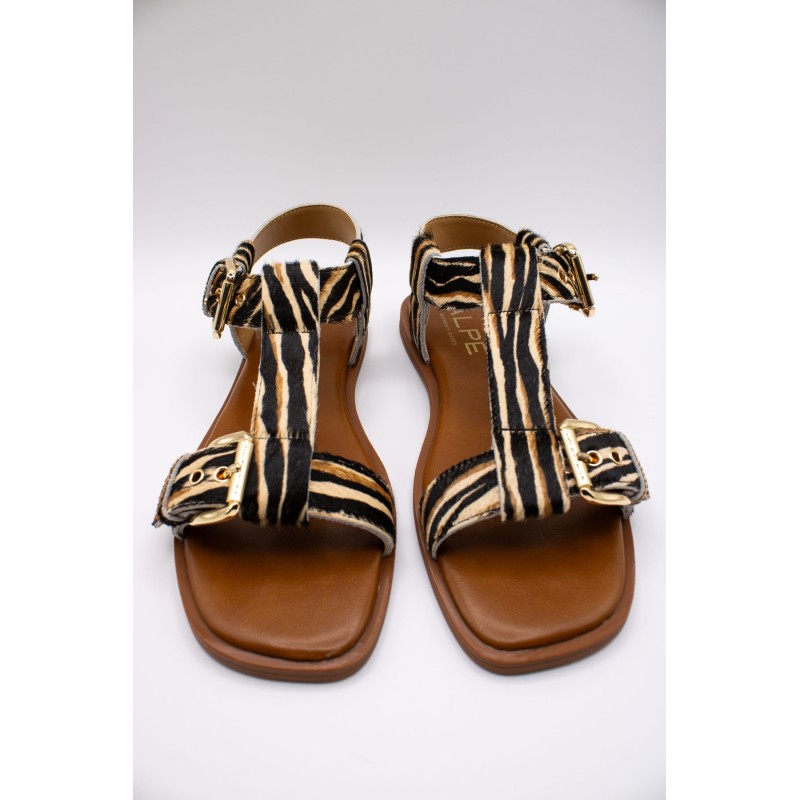 Sandales plates zèbre cuir femme Alpe 5598