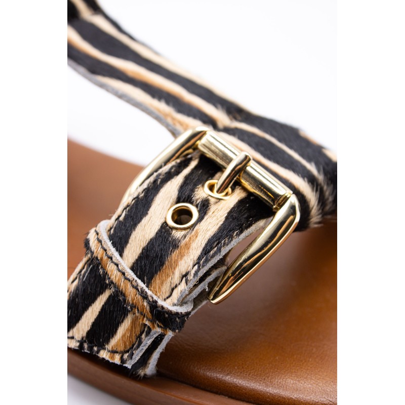 Sandales plates zèbre cuir femme Alpe 5598