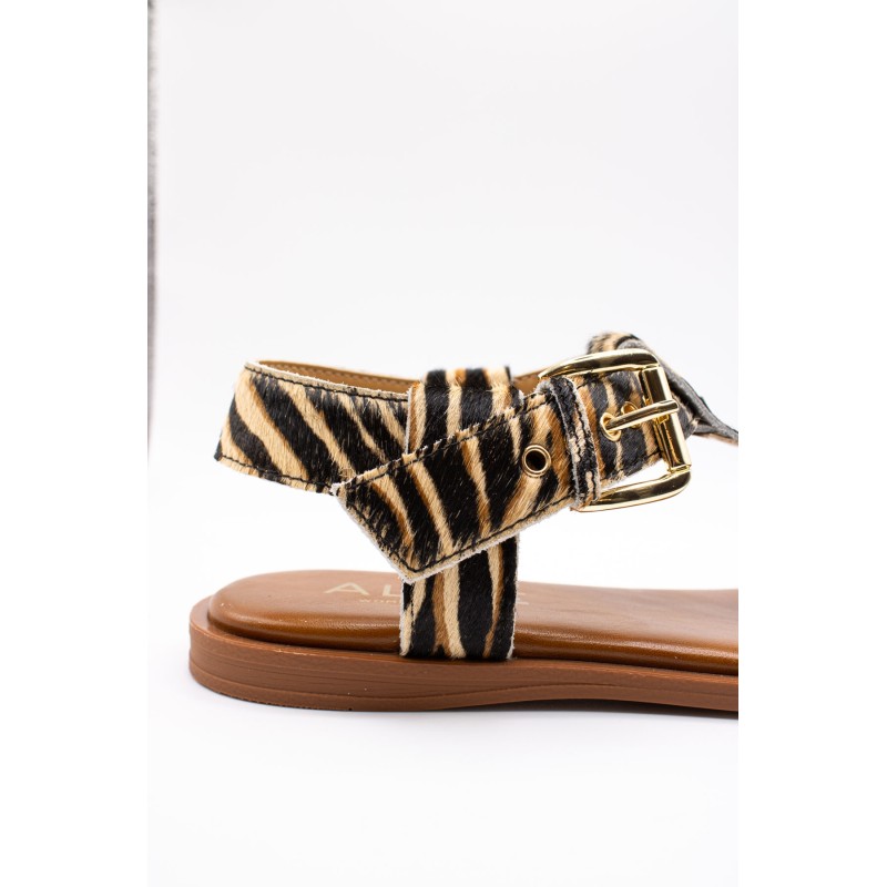 Sandales plates zèbre cuir femme Alpe 5598
