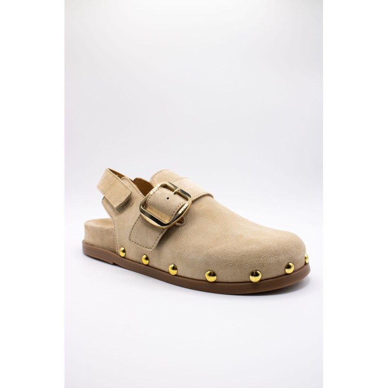 Sabots beige femme cuir clous scratch ALPE 5396