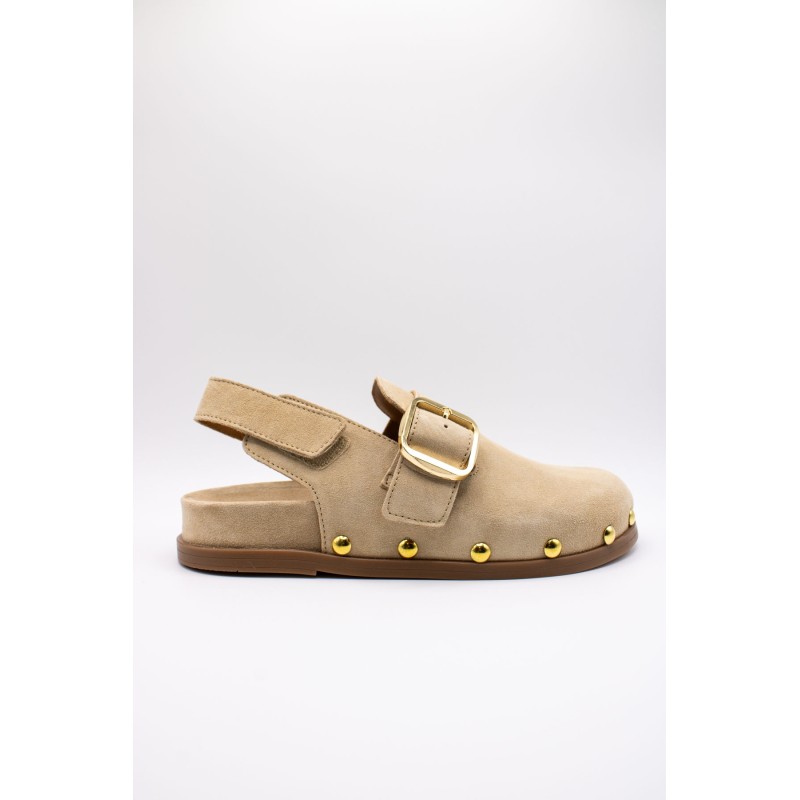 Sabots beige femme cuir clous scratch ALPE 5396