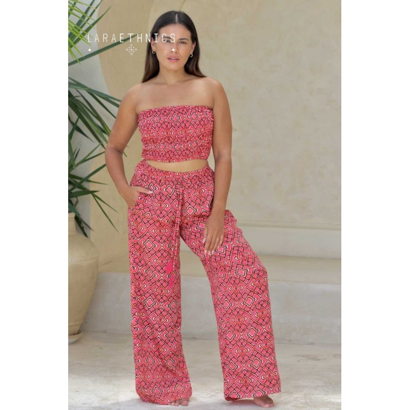 Pantalon ample imprimé Mexico paprika femme LARAETHNICS