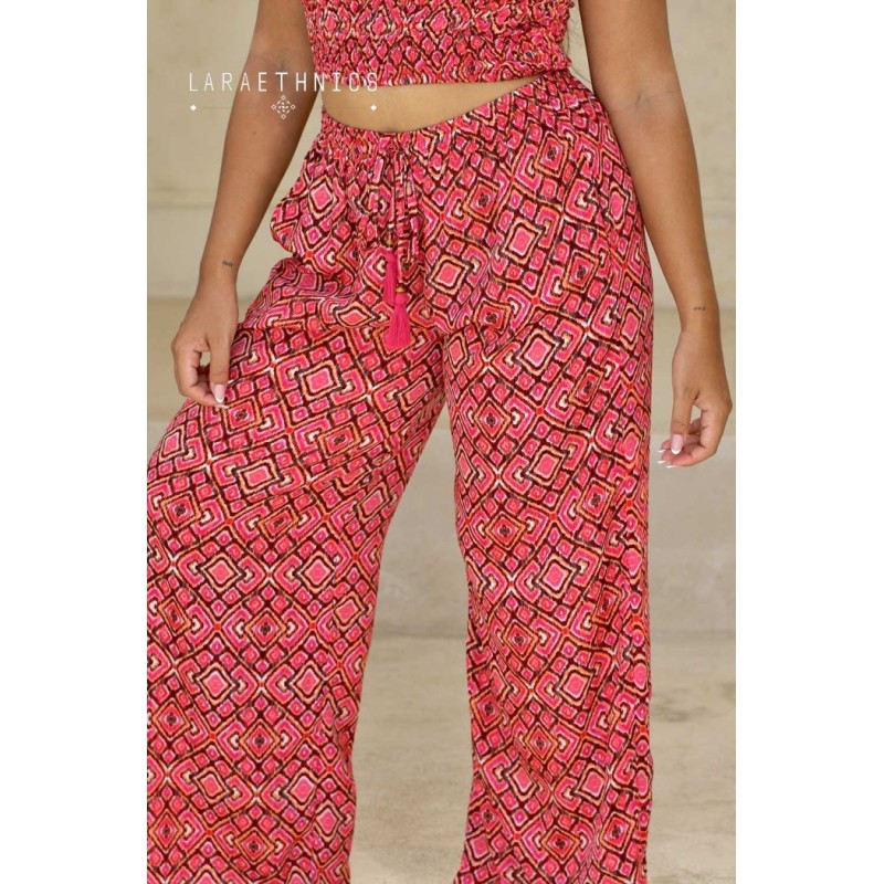 Pantalon ample imprimé Mexico paprika femme LARAETHNICS