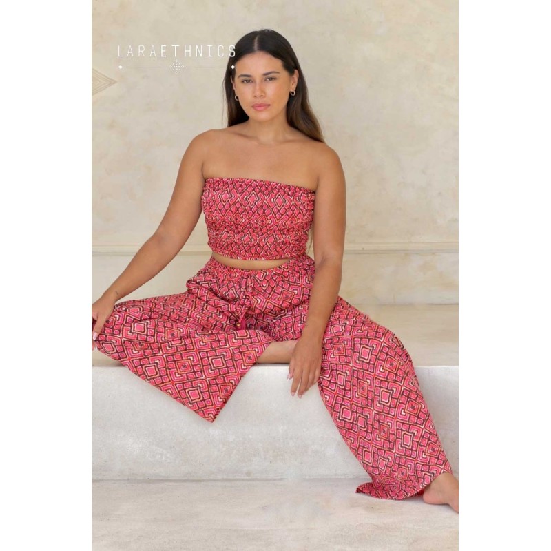 Pantalon ample imprimé Mexico paprika femme LARAETHNICS
