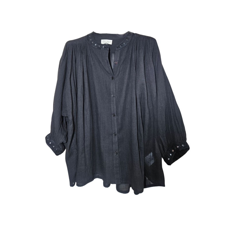 Blouse noire femme en voile de coton boutonnée LARAETHNICS