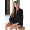 Blouse noire femme en voile de coton boutonnée LARAETHNICS