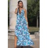 Robe longue dos nu à motif aztèque blanc - LARAETHNICS Femme