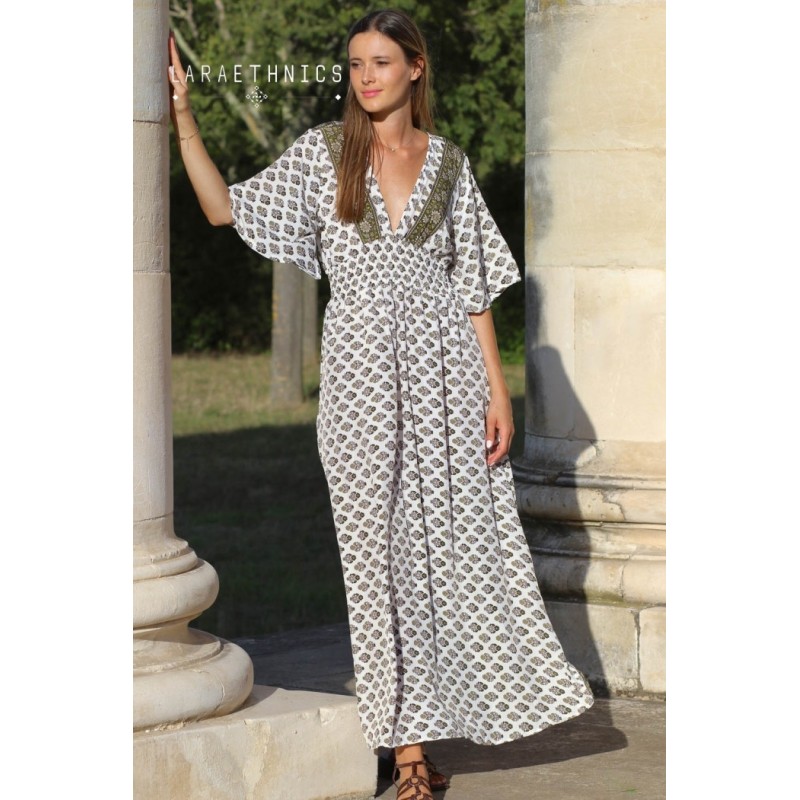 Robe longue kaki femme Laraethnics fendue