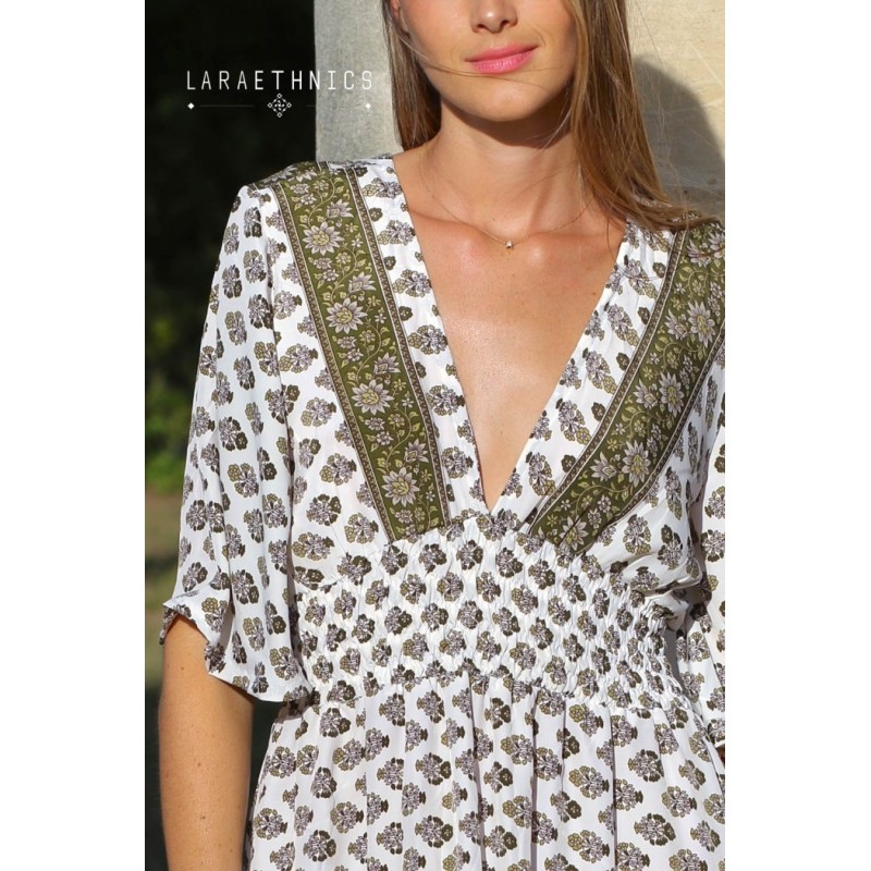 Robe longue kaki femme Laraethnics fendue