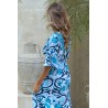 Robe longue fendue imprimée aztèque bleue - LARAETHNICS Femme