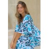 Robe longue fendue imprimée aztèque bleue - LARAETHNICS Femme