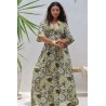 Robe longue fendue imprimée aztèque kaki à manches - LARAETHNICS Femme