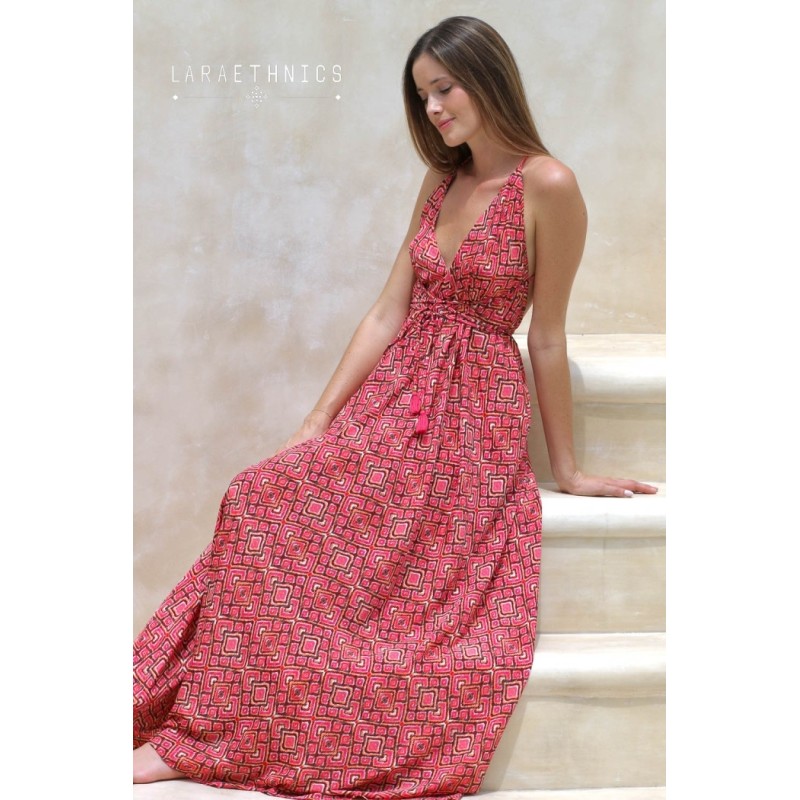 Robe longue dos nu paprika femme Laraethnics