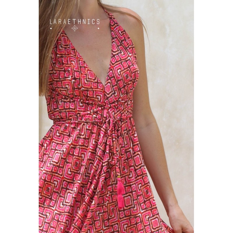 Robe longue dos nu paprika femme Laraethnics