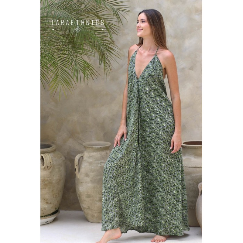Robe longue dos nu kaki femme Laraethnics