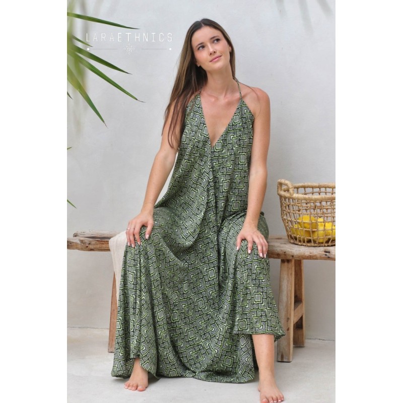 Robe longue dos nu kaki femme Laraethnics