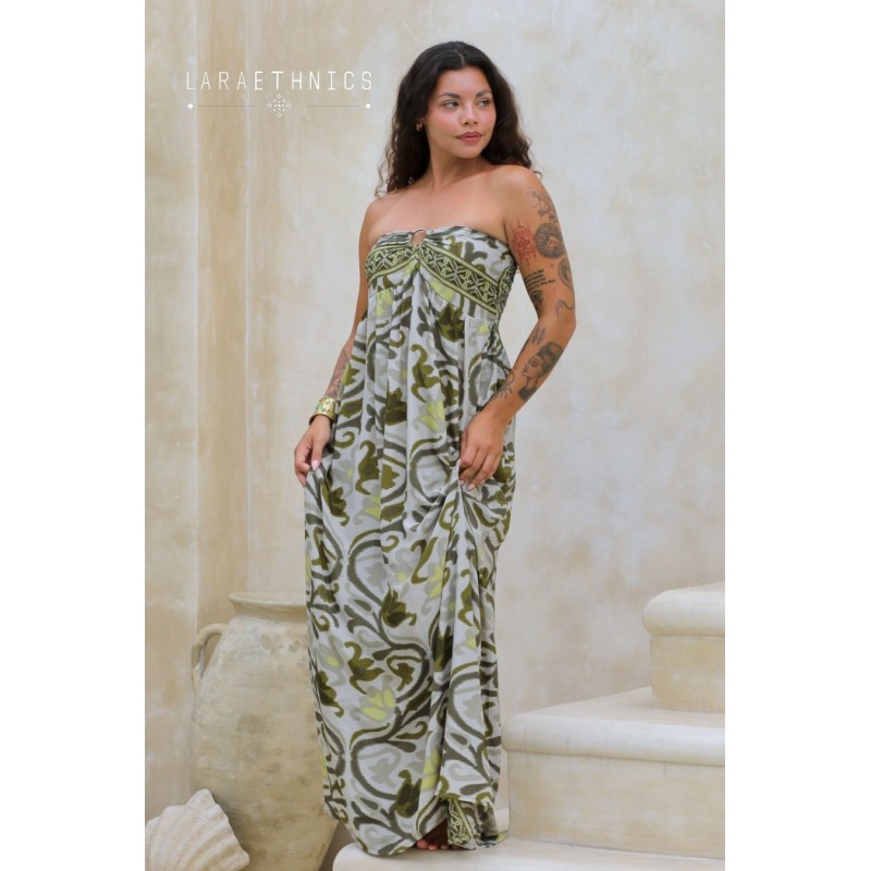 Robe longue bustier kaki femme Laraethnics