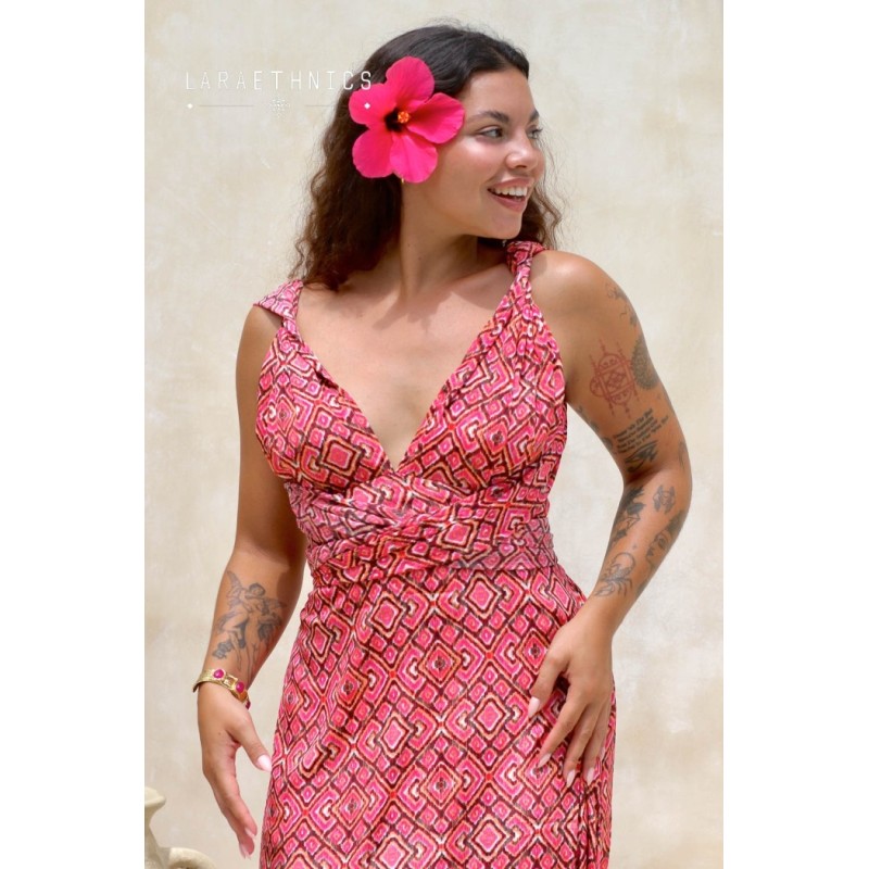 Robe longue imprimée femme Laraethnics dos nu