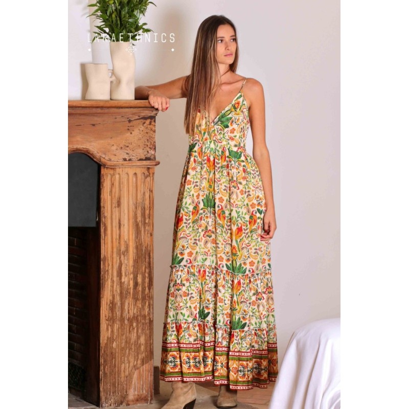 Robe longue imprimée femme Laraethnics volants