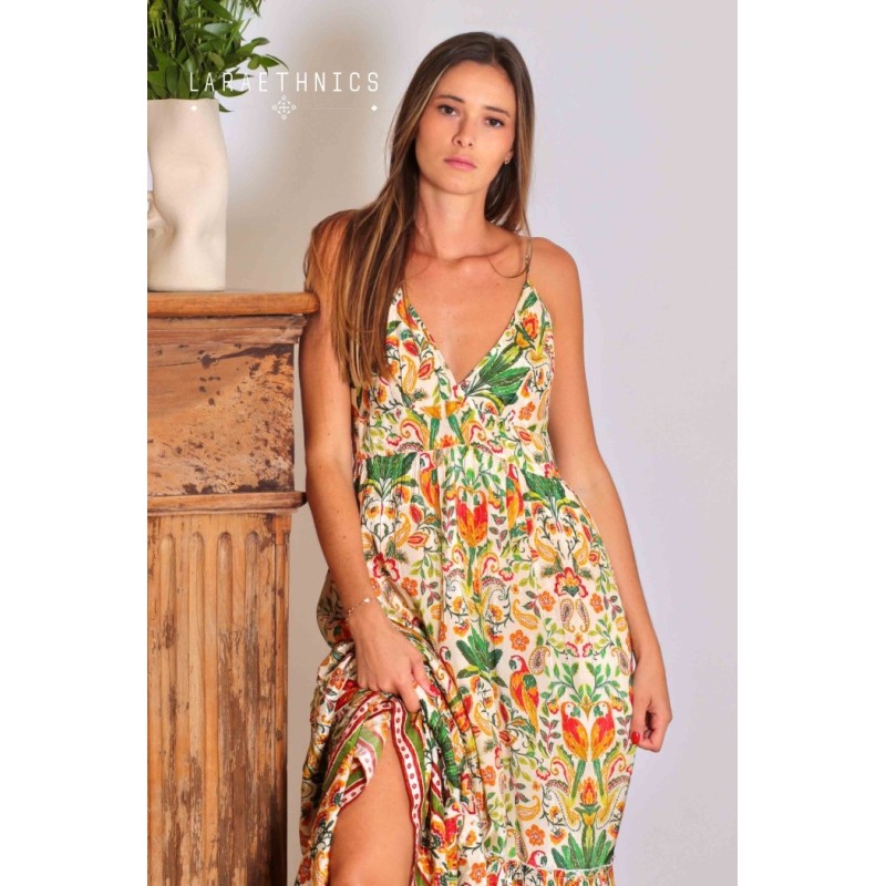 Robe longue imprimée femme Laraethnics volants