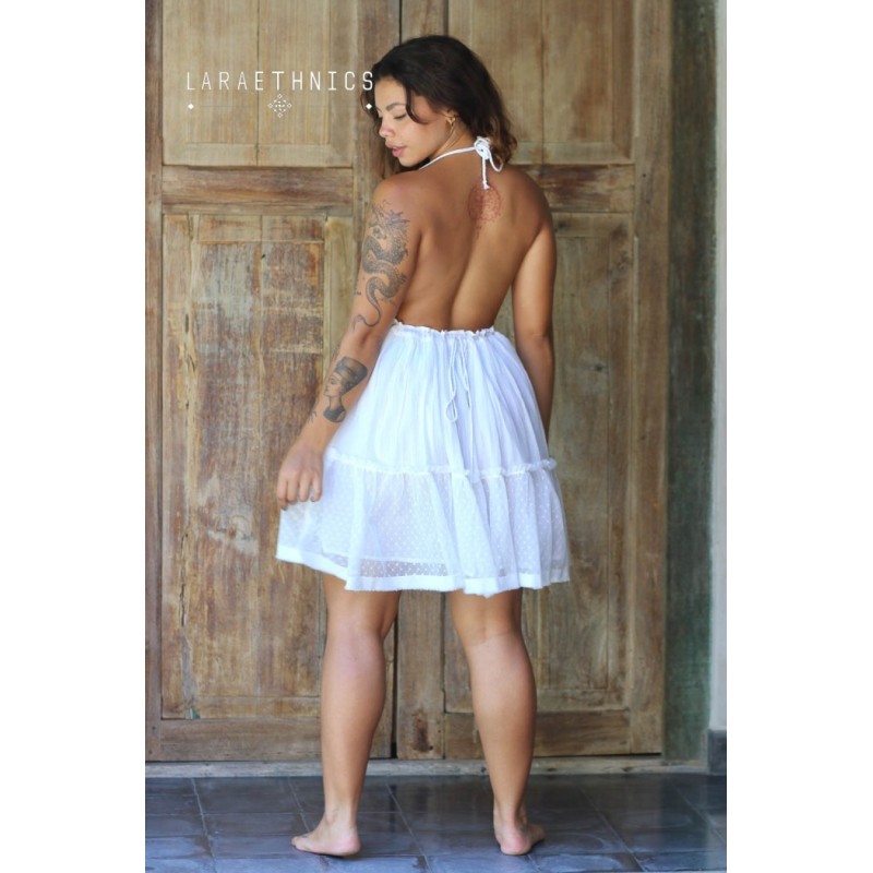 Robe courte blanche femme Laraethnics dos nu