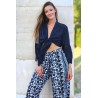 Gilet crop top bleu femme Laraethnics à nouer