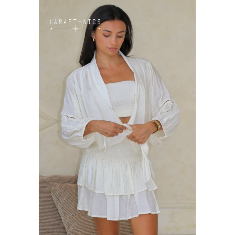Gilet bohème ivoire femme Laraethnics court