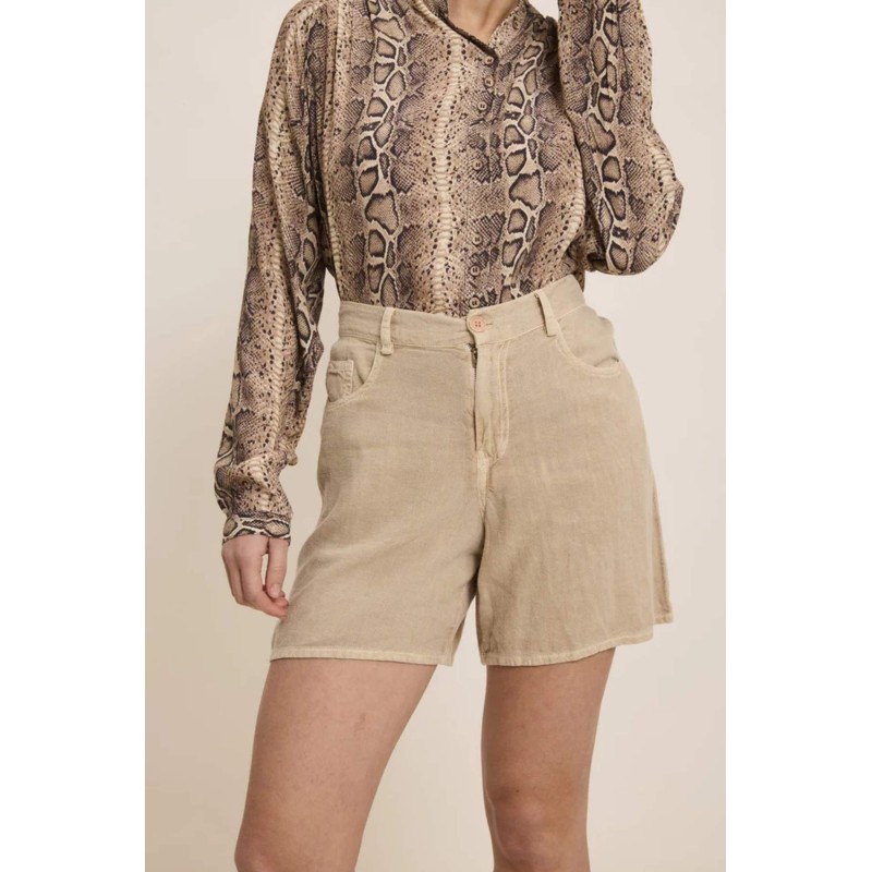 Short beige brodé femme Soan en viscose et lin FIVE