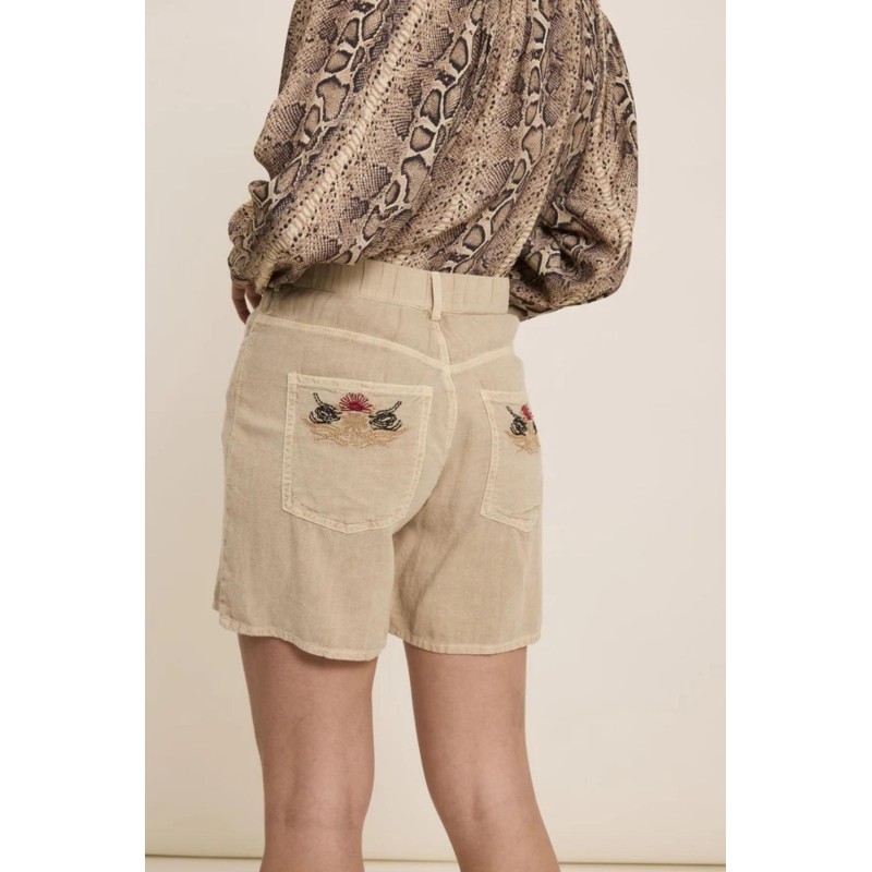 Short beige brodé femme Soan en viscose et lin FIVE