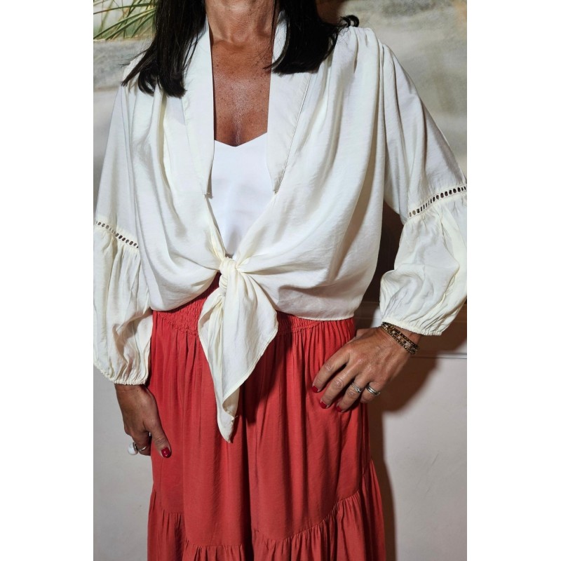 Gilet bohème ivoire femme Laraethnics court