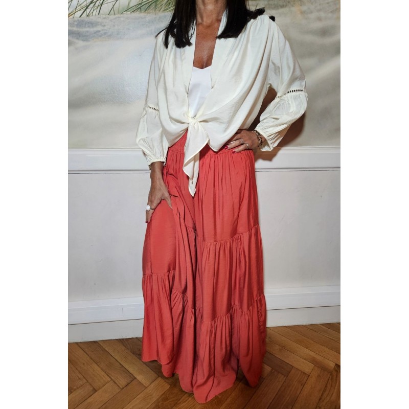 Jupe longue à volants terracotta en viscose femme LARAETHNICS