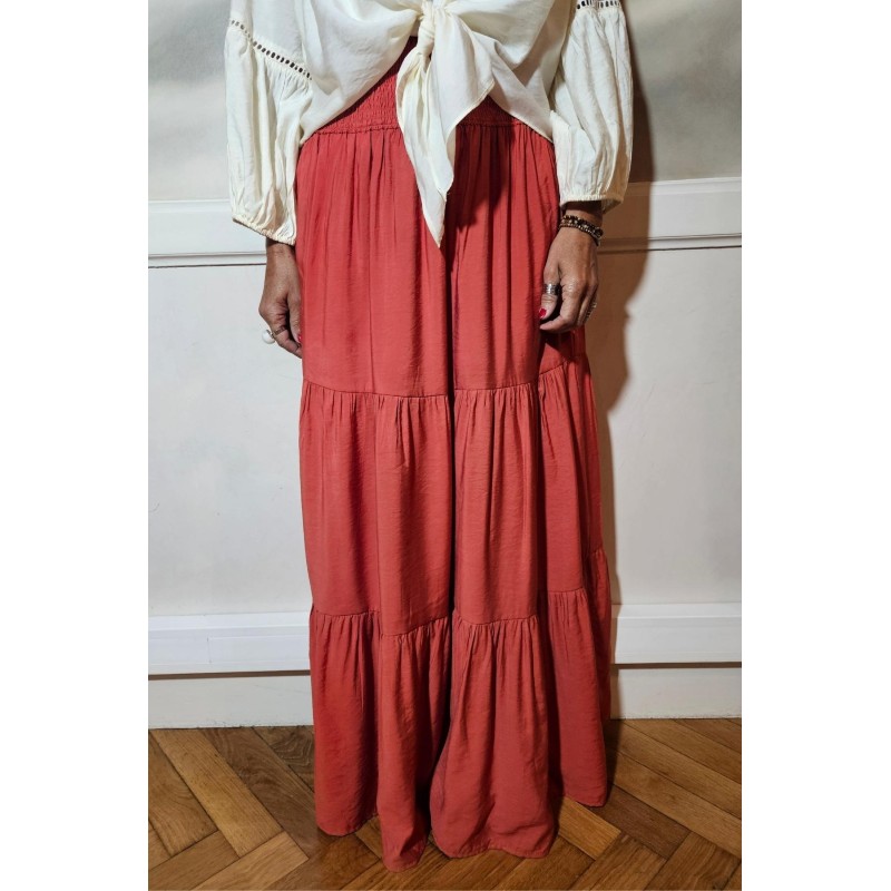 Jupe longue à volants terracotta en viscose femme LARAETHNICS