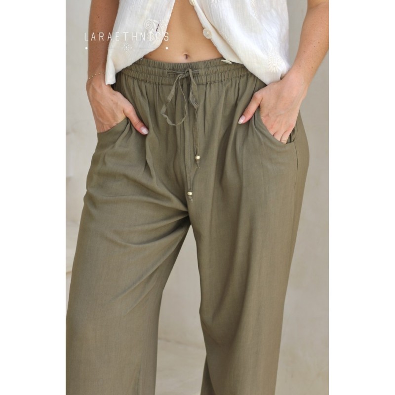 Pantalon fluide kaki - LARAETHNICS Femme