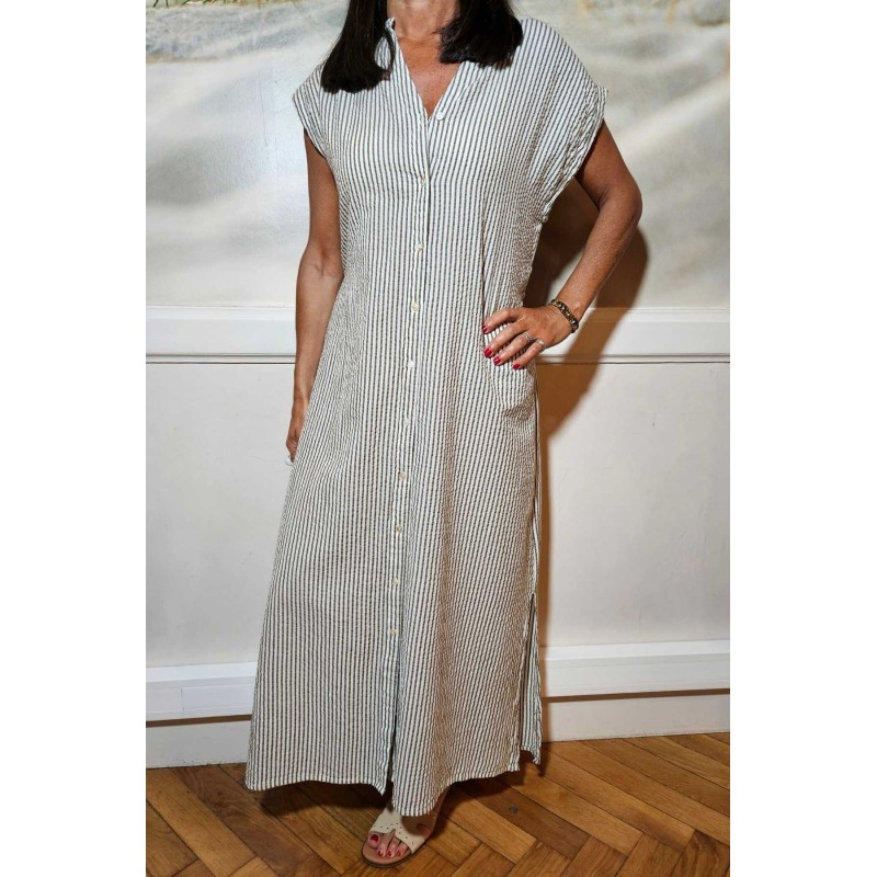 Robe longue rayée kaki blanc femme Laraethnics