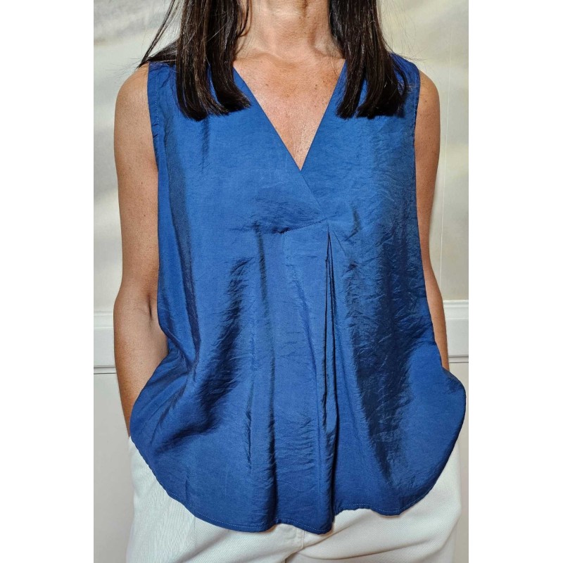 Débardeur bleu denim col V femme Laraethnics