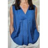 Débardeur bleu denim col V femme Laraethnics