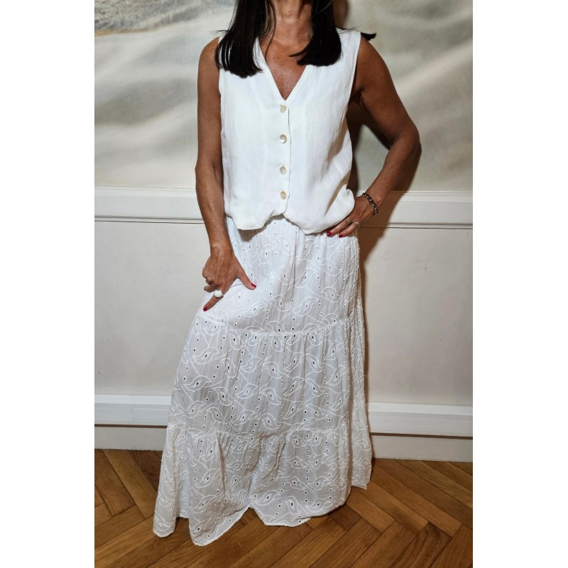 Jupe longue brodée blanche femme Laraethnics