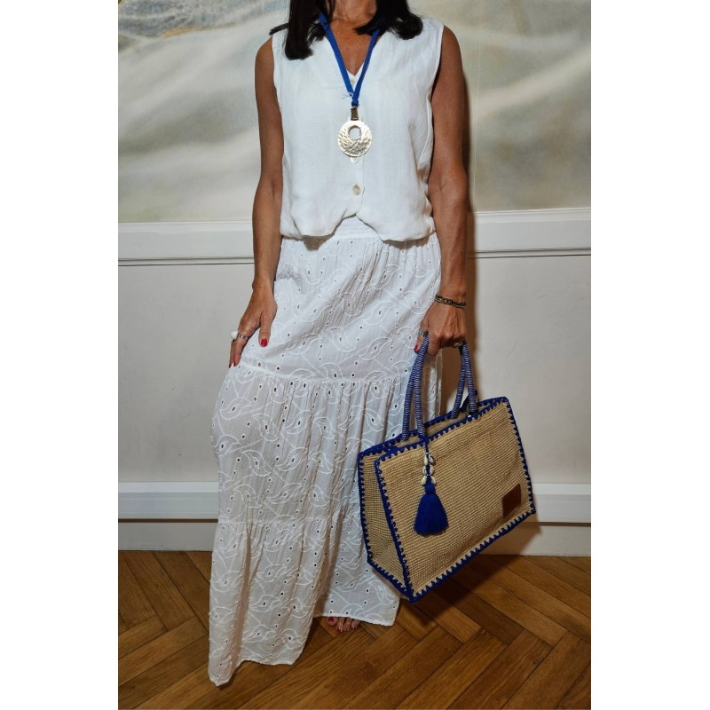 Jupe longue brodée blanche femme Laraethnics