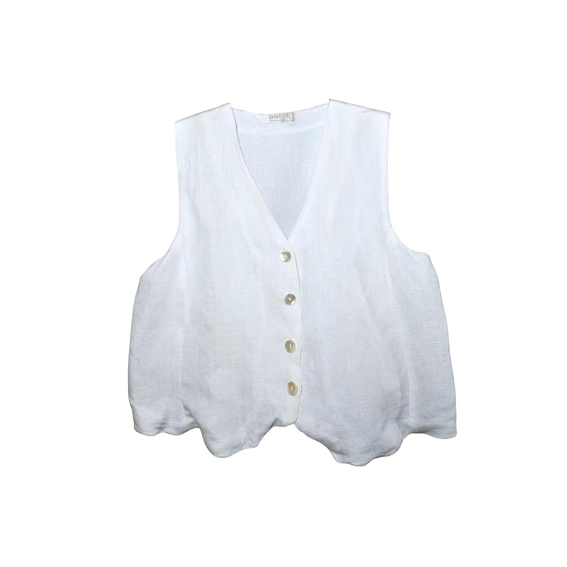Gilet sans manches blanc femme Lara Ethnics en lin