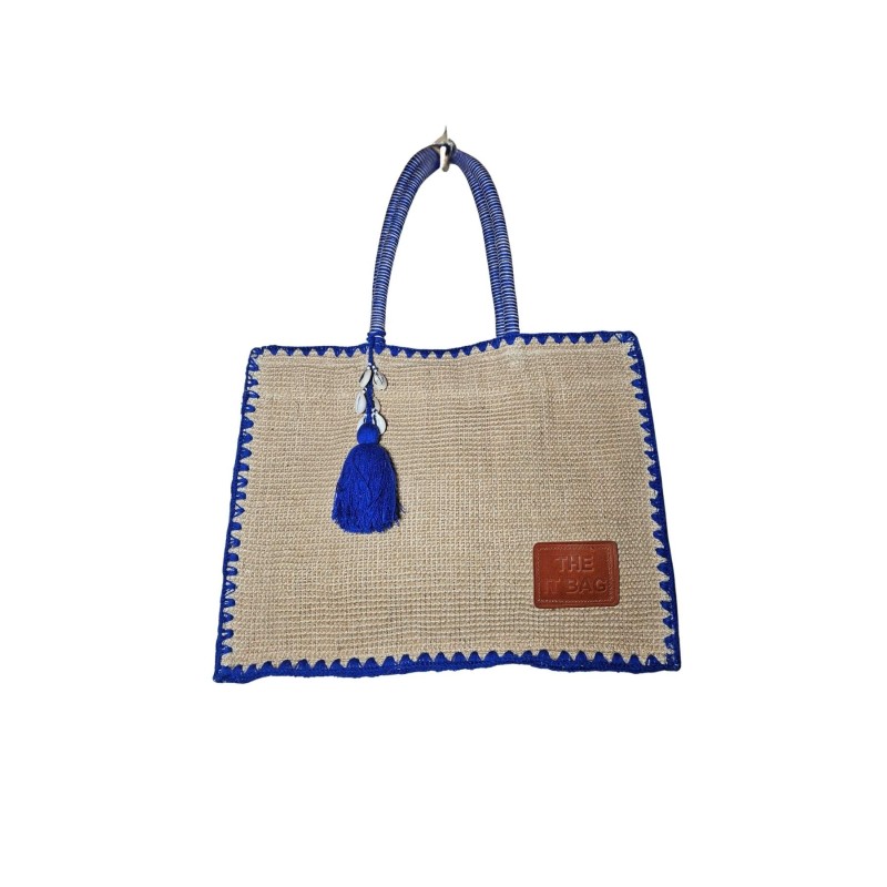 Cabas en rafia tressé bleu roi - Femme