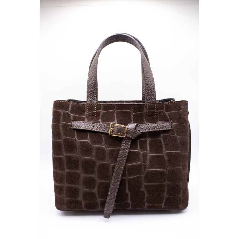 Sac marron imitation croco en cuir - Femme