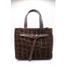 Sac marron imitation croco en cuir - Femme