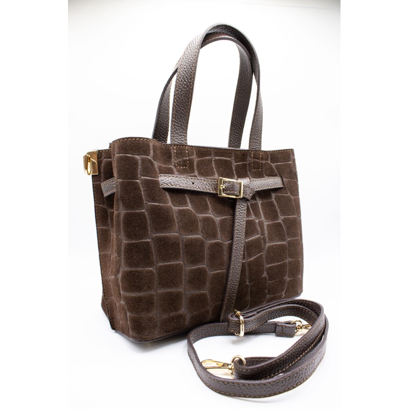Sac marron imitation croco en cuir - Femme