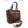Sac marron imitation croco en cuir - Femme