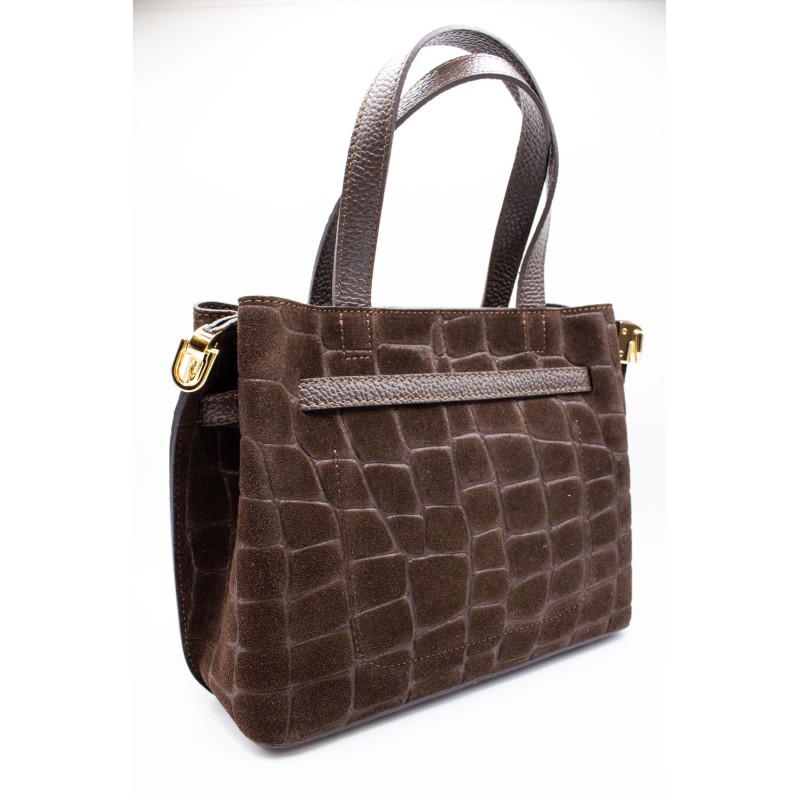 Sac marron imitation croco en cuir - Femme