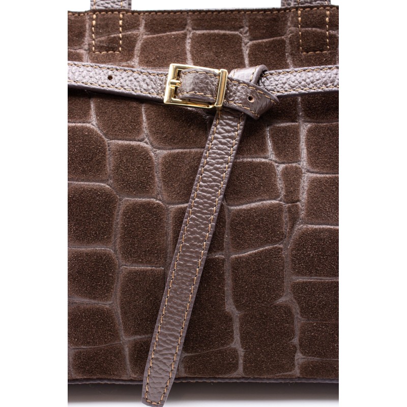 Sac marron imitation croco en cuir - Femme