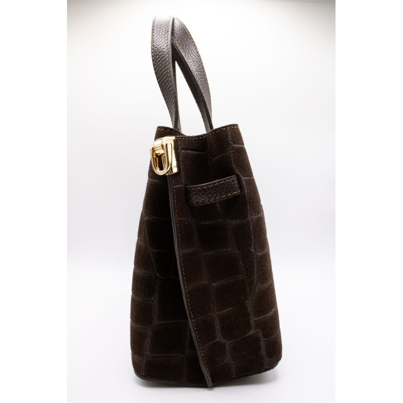 Sac marron imitation croco en cuir - Femme