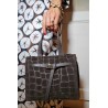 Sac marron imitation croco en cuir - Femme