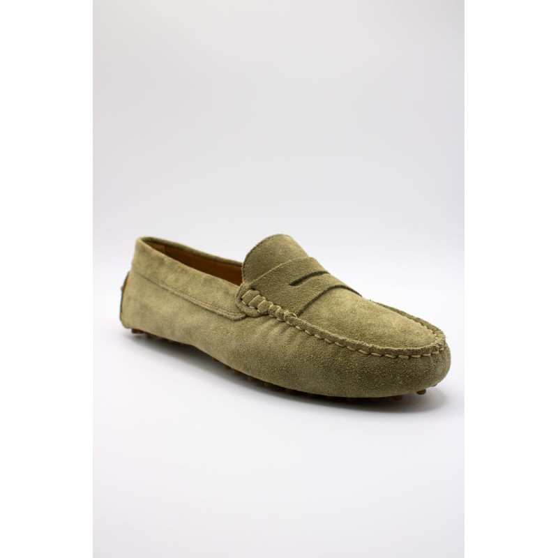 Mocassins femme vert amande ALIWELL en cuir suédé