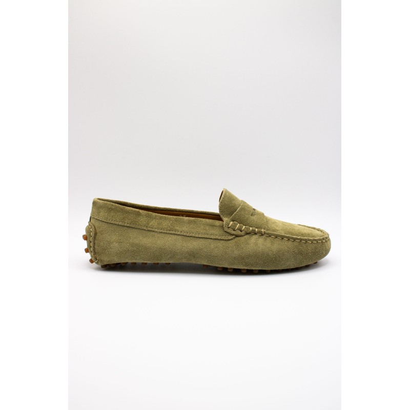 Mocassins femme vert amande ALIWELL en cuir suédé